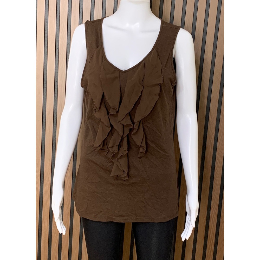 Coldwater Creek Brown Ruffle Front Sleeveless Top Cotton Modal Size L 14